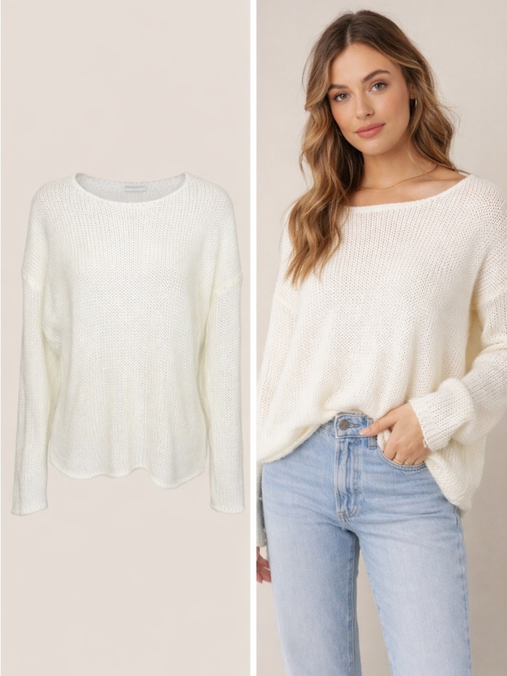 Lovers + Friends Cream Knit Sweater | Oversized Lightweight Pullover | Size S